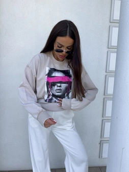 Dekatyzowana bluza LOCK - jasny beż