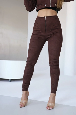 Legginsy damskie BG Button | czekolada