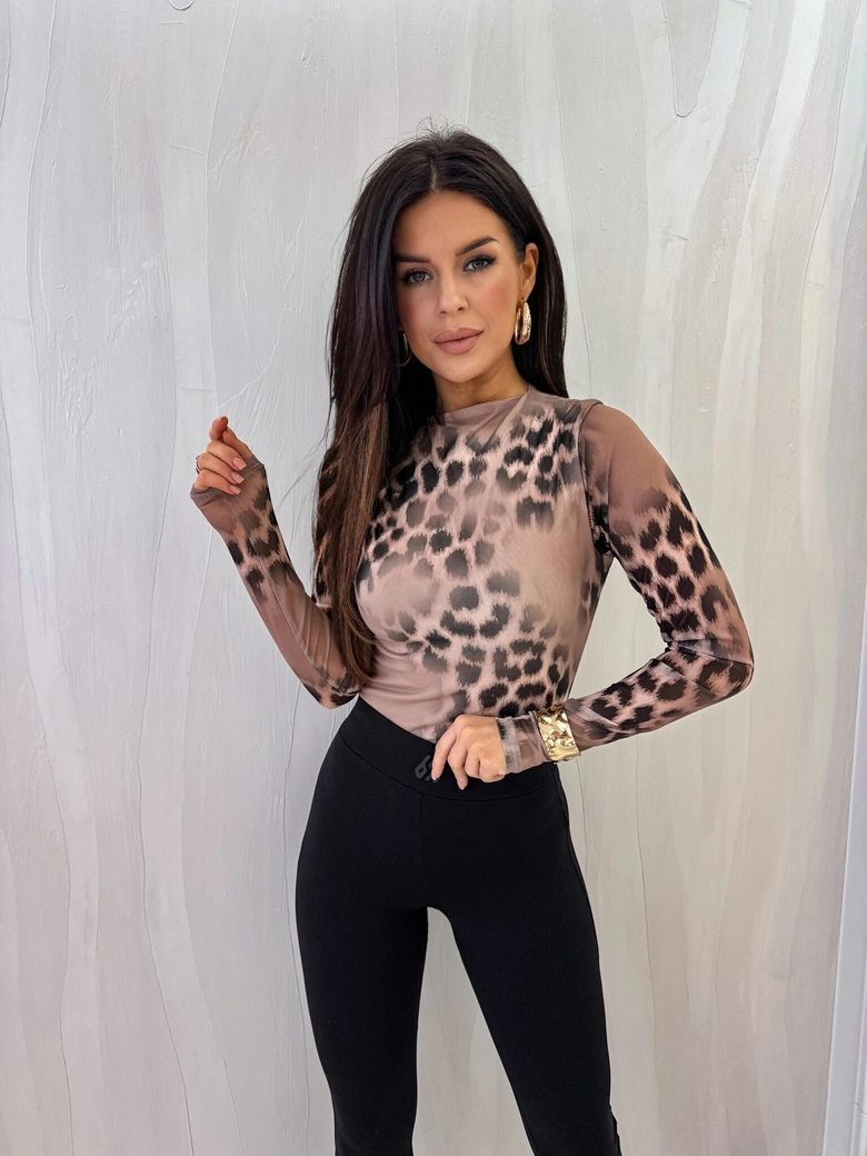 Bluzka SKIN transparent gepard – beżowa C19202