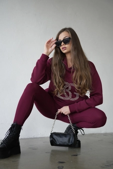 Legginsy damskie BG Glitter | bordowy G18167