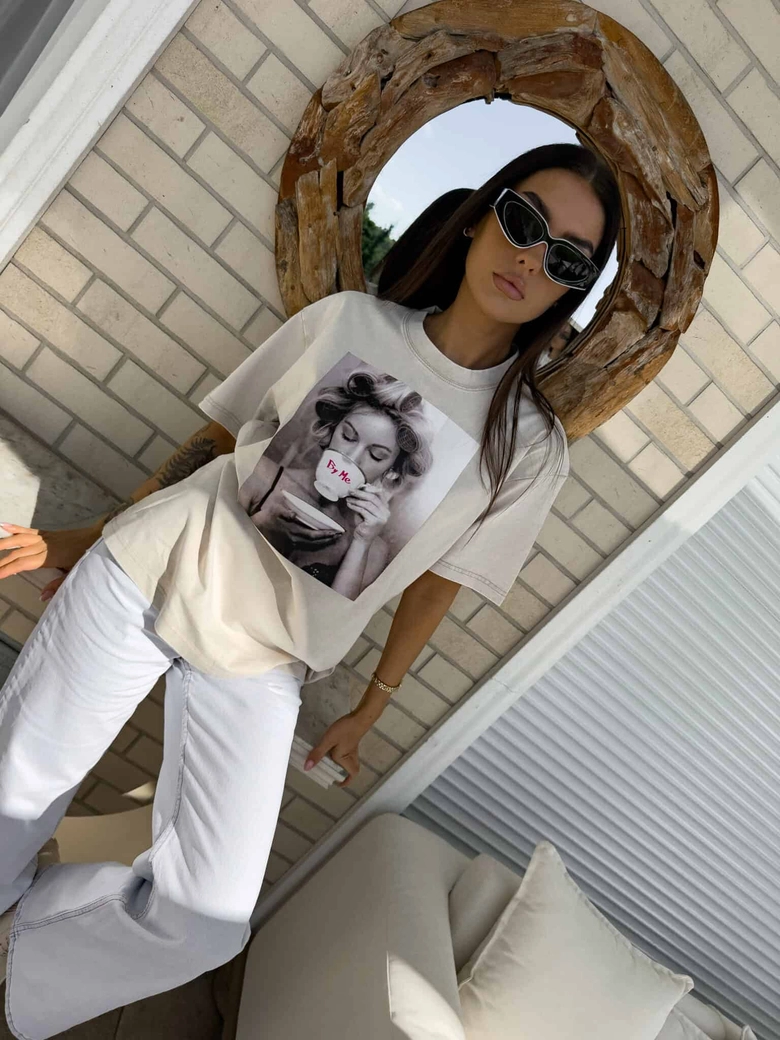 Dekatyzowany t-shirt ROLLER - jasny beż