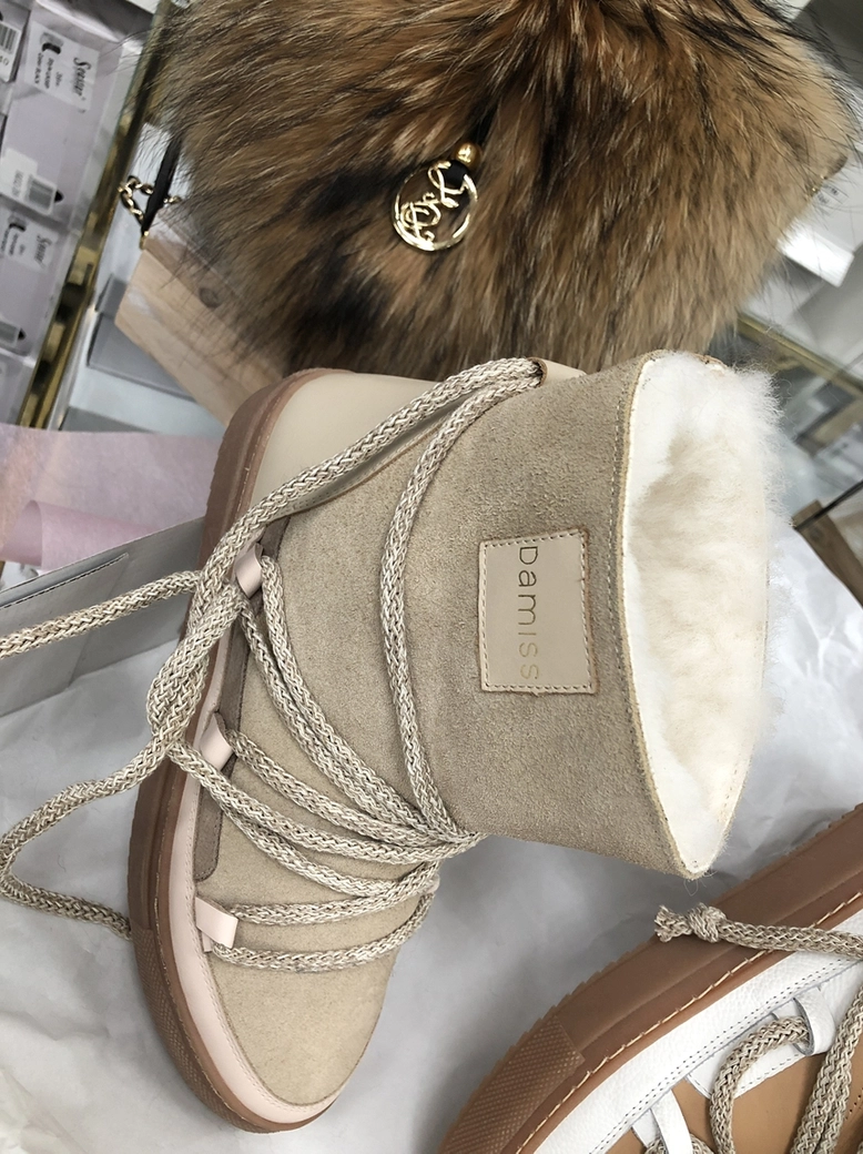 Buty emu śniegowce skórzane zamszowe z ozdobnym wiązaniem camel I514