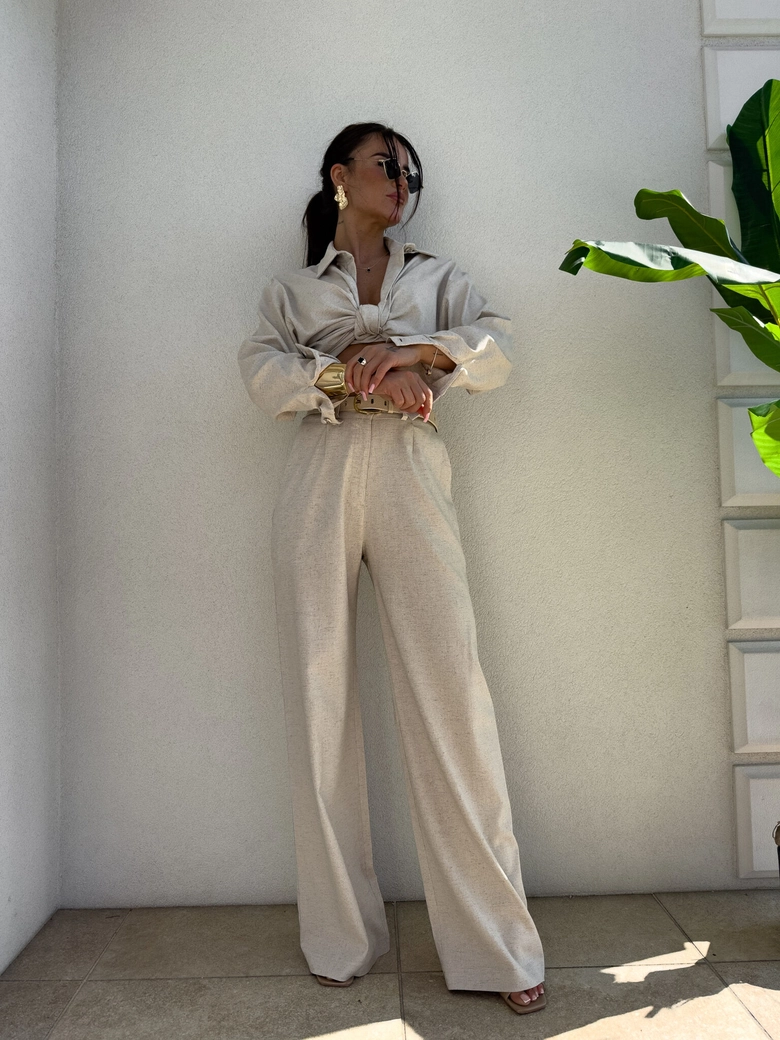 Spodnie SIMPLE natural - szaro-beż