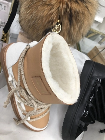 Buty emu śniegowce skórzane zamszowe z ozdobnym wiązaniem camel I514