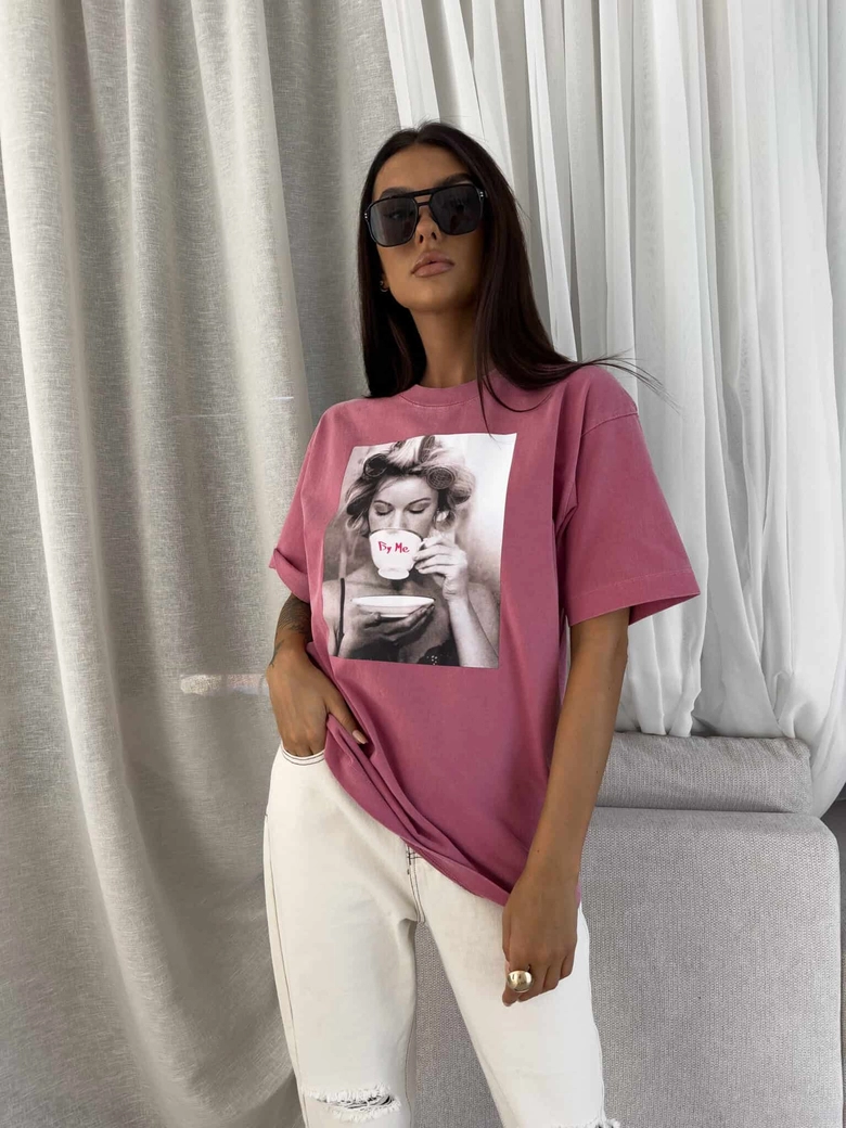 Dekatyzowany t-shirt ROLLER - brudny róż