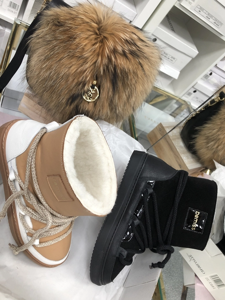 Buty emu śniegowce skórzane zamszowe z ozdobnym wiązaniem camel I514