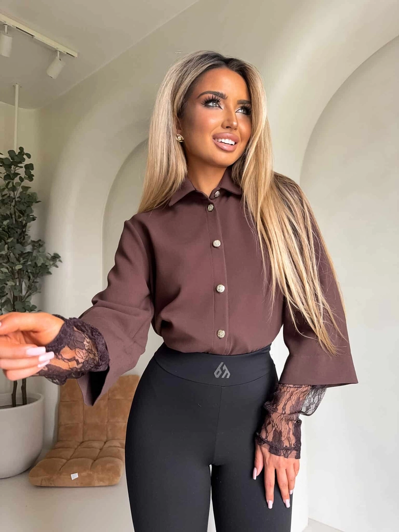 Koszula rękaw KORONKA - czekoladowa