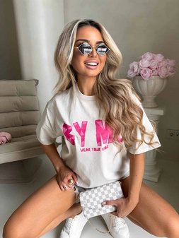 Dekatyzowany t-shirt BALEN - jasny beż