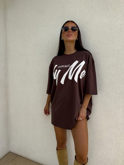 Tuniko sukienka t-shirt COLA - czekoladowa