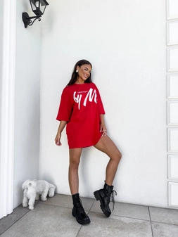 Tuniko sukienka t-shirt COLA - czerwona