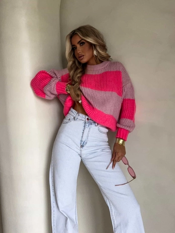 Sweter LEGEND pasy – jasny roż-koral