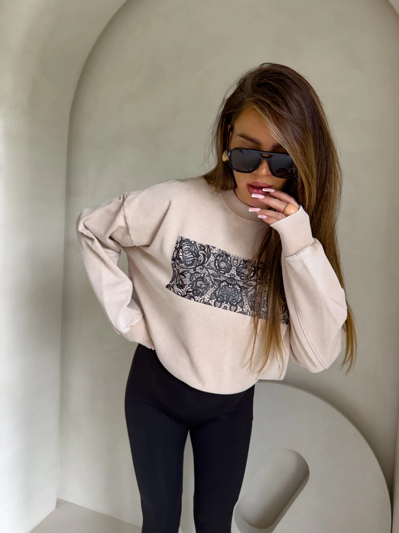 Dekatyzowana bluza KORONKA - jasny beż