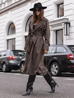 Płaszcz trencz z paskiem mocca Follow H17066