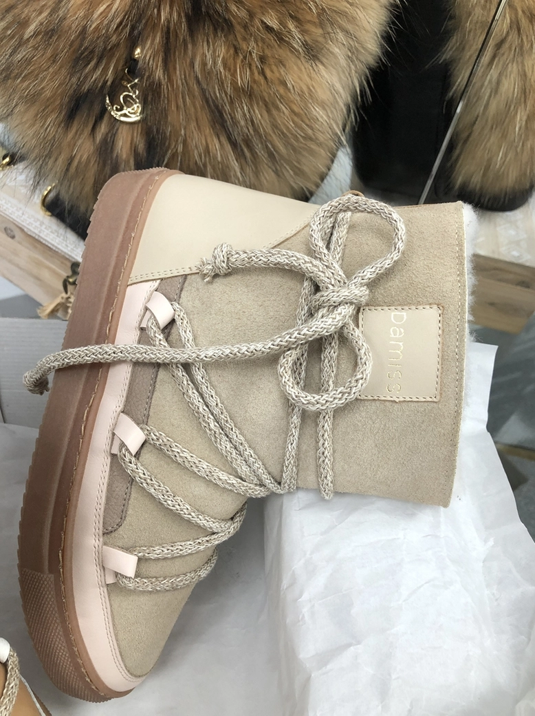 Buty emu śniegowce skórzane zamszowe z ozdobnym wiązaniem camel I514
