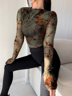 Bluzka SKIN IV transparent print las – ciemna zieleń C18270