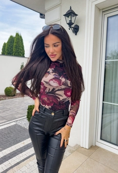 Bluzka SKIN IV transparent kwiaty – bordo-czarne C17680