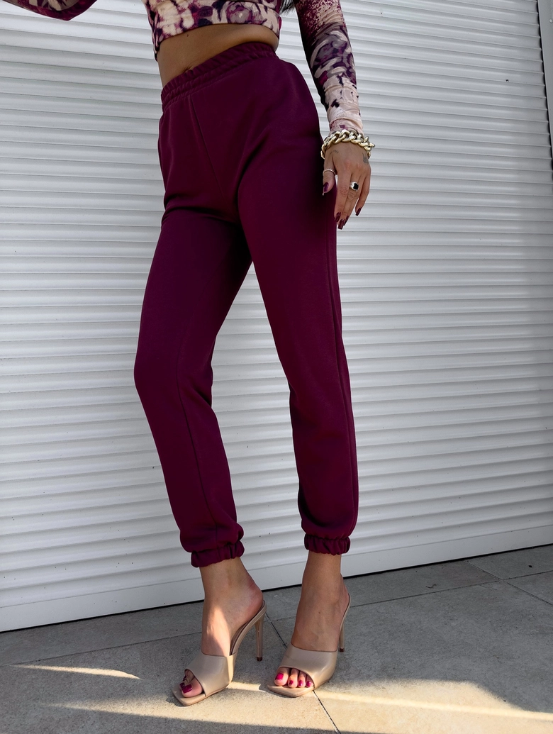 Spodnie JOGGERY – bordowe T17686