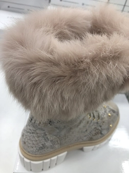 Workery skórzane z futerkiem wzór wężowy I507