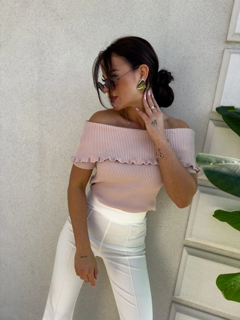 Bluzka sweterkowa ROZENEK – pudrowy róż