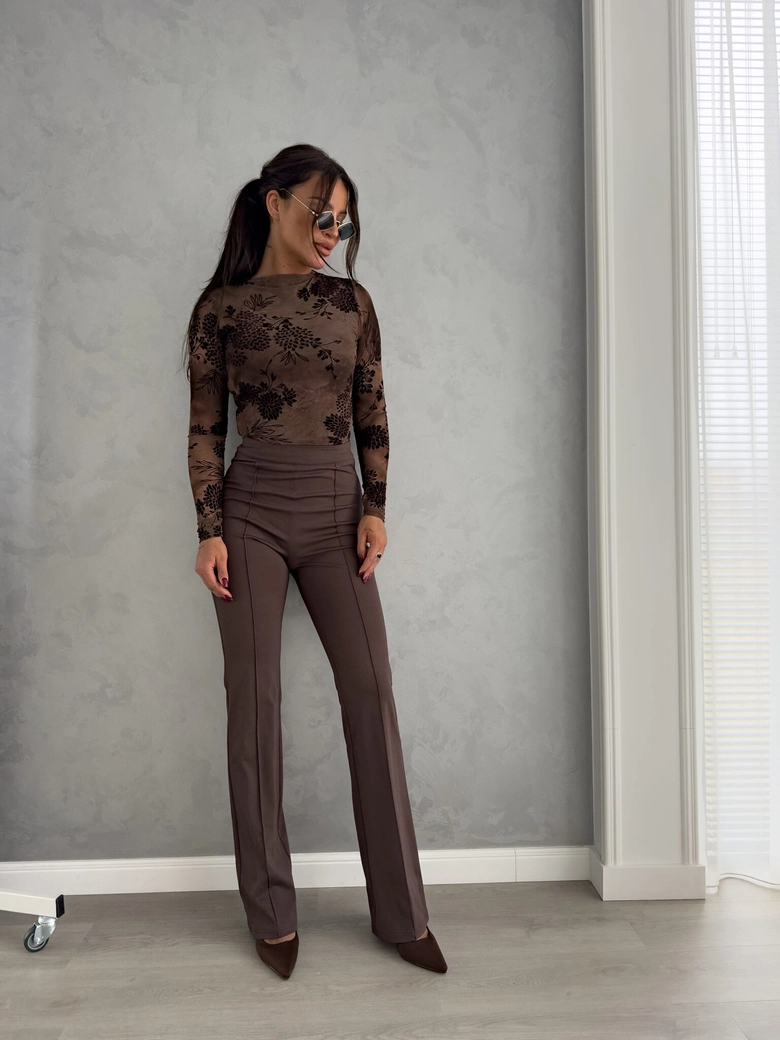 Bluzka SKIN IV transparent print flock – czekoladowa C18530