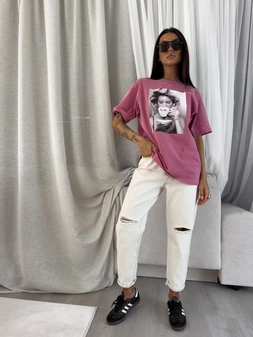 Dekatyzowany t-shirt ROLLER - brudny róż