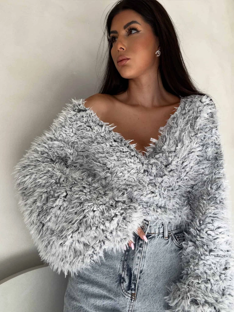 Bluzka KAIRA SHAGGY – szara