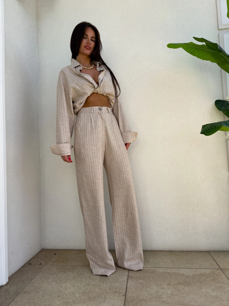 Koszula OVER SPRING natural paski – ciemny beż