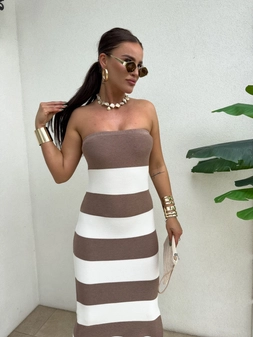 Sukienka SPAIN pasy - beż-ecru