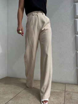 Spodnie SIMPLE wiskoza - jasny beż