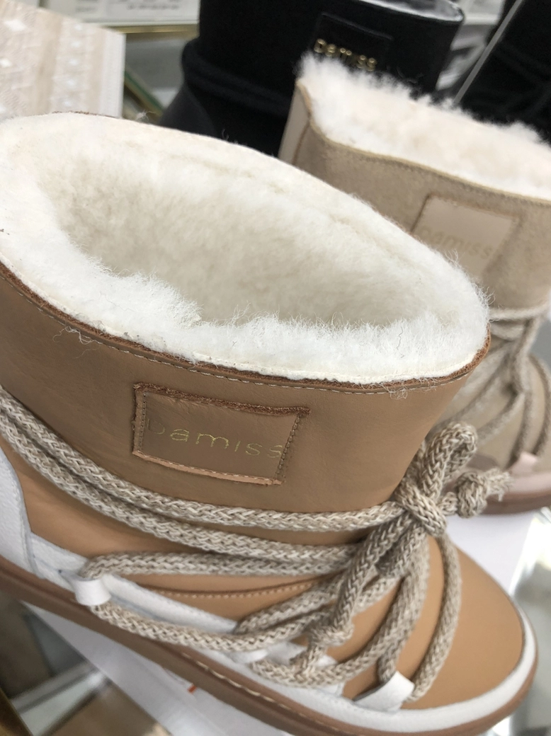 Buty emu śniegowce skórzane zamszowe z ozdobnym wiązaniem camel I514