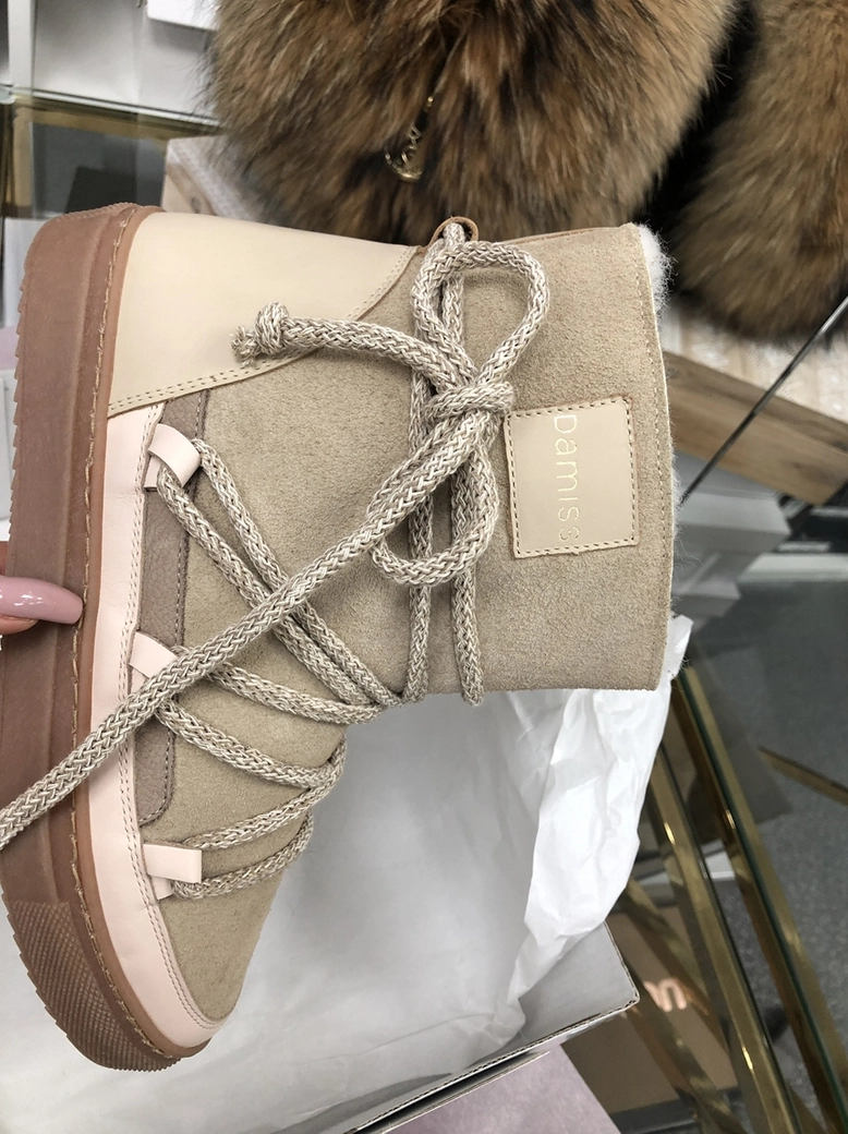 Buty emu śniegowce skórzane zamszowe z ozdobnym wiązaniem camel I514