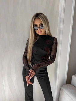 Bluzka SKIN IV transparent print flock – czarna C18275