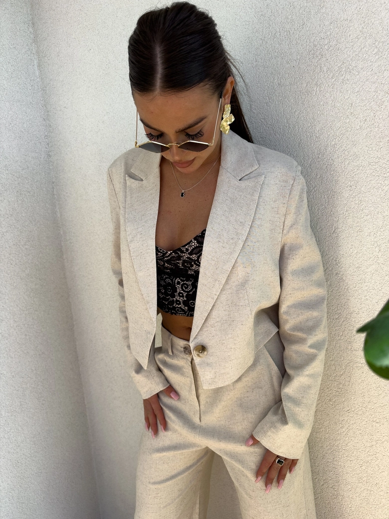 Marynarka SLIM natural - szaro-beż