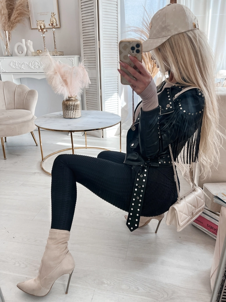 Botki na szpilce a'la skarpeta beżowe I387