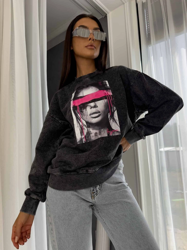 Dekatyzowana bluza LOCK - czarna