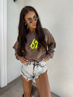 Dekatyzowana bluza MONETTE - ciemny beż