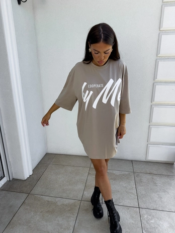 Tuniko sukienka t-shirt COLA -  beż