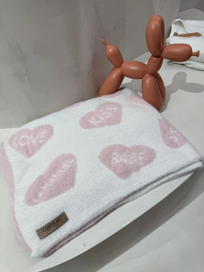 Koc HEARTS ecru/róż