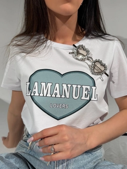 Tshirt LOVERS biały/szałwia