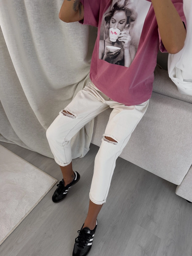 Dekatyzowany t-shirt ROLLER - brudny róż