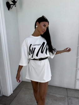 Tuniko sukienka t-shirt COLA - ecru