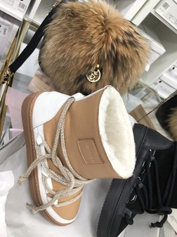 Buty emu śniegowce skórzane zamszowe z ozdobnym wiązaniem camel I514