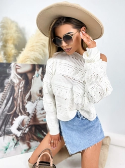 Sweter ażurowy oversize biały E243