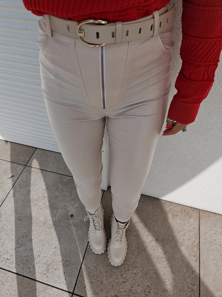 Spodnie woskowane REVOLUT - ivory T17423