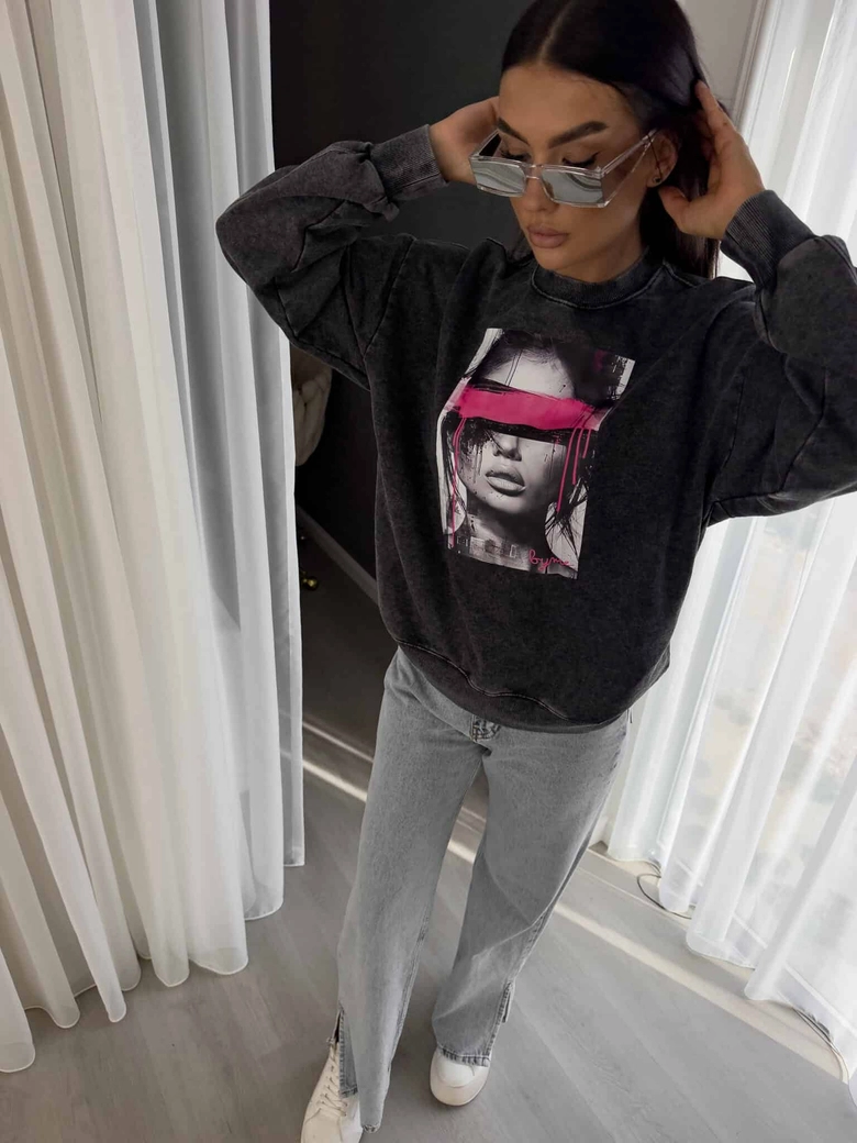 Dekatyzowana bluza LOCK - czarna