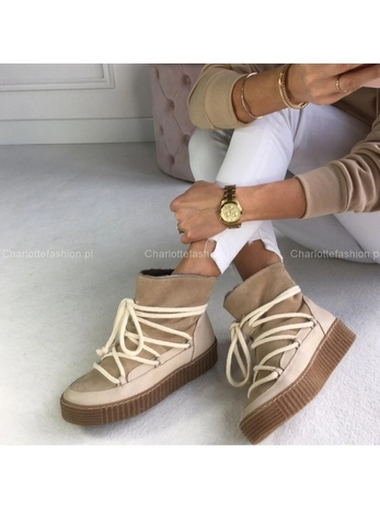 Śniegowce beżowe z wiązaniem I404