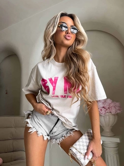 Dekatyzowany t-shirt BALEN - jasny beż