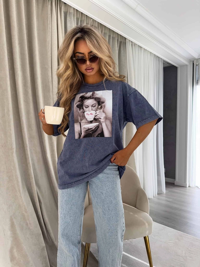 Dekatyzowany t-shirt ROLLER - granatowy