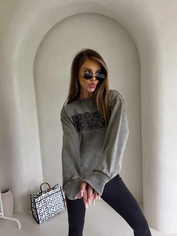 Dekatyzowana bluza KORONKA - khaki