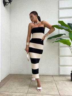 Sukienka SPAIN pasy - czarna-ecru